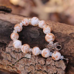 [5/$25] Milk Glass Copper Glitter Glass Bracelet